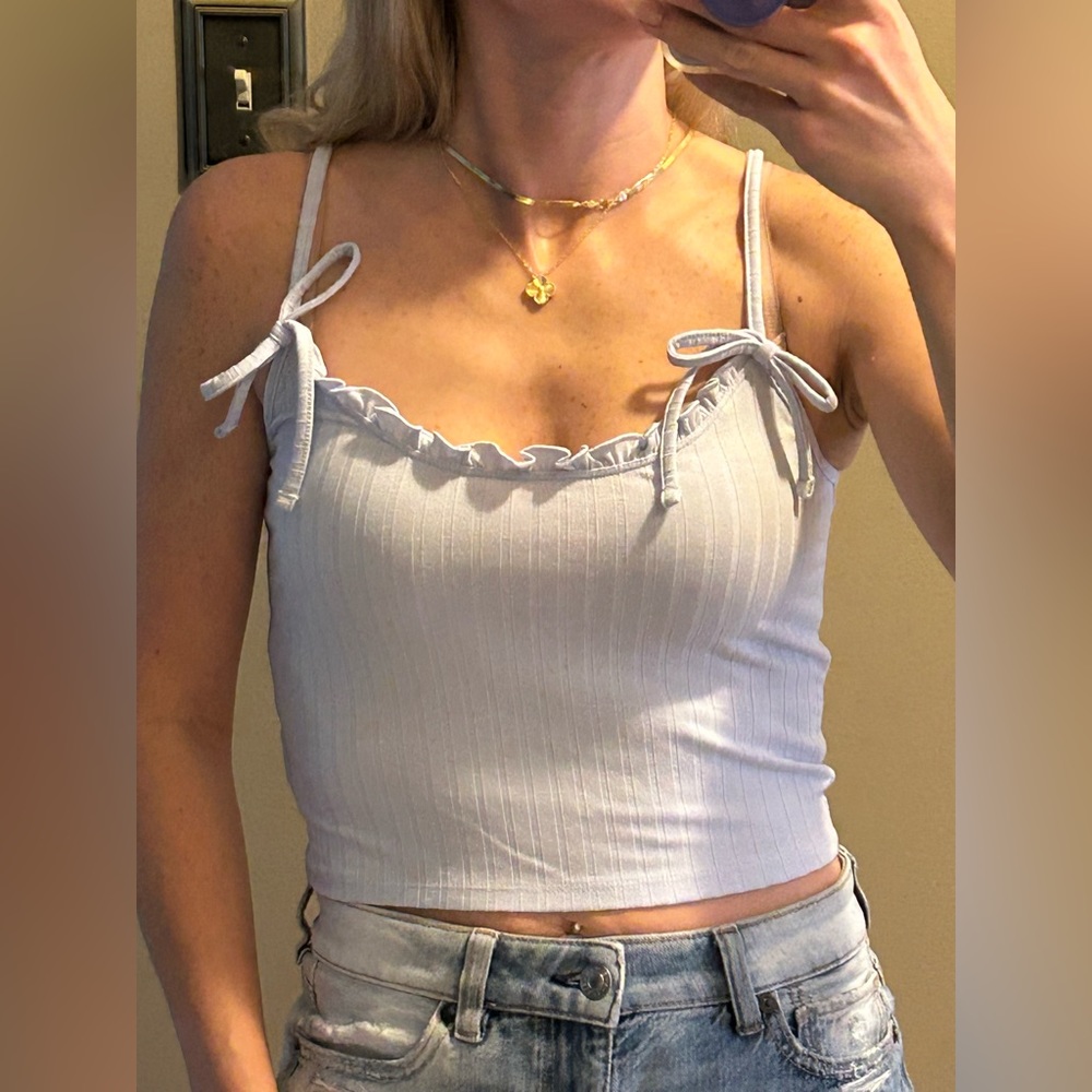 Forever 21 Baby Blue Ribbed Tie Tank Top